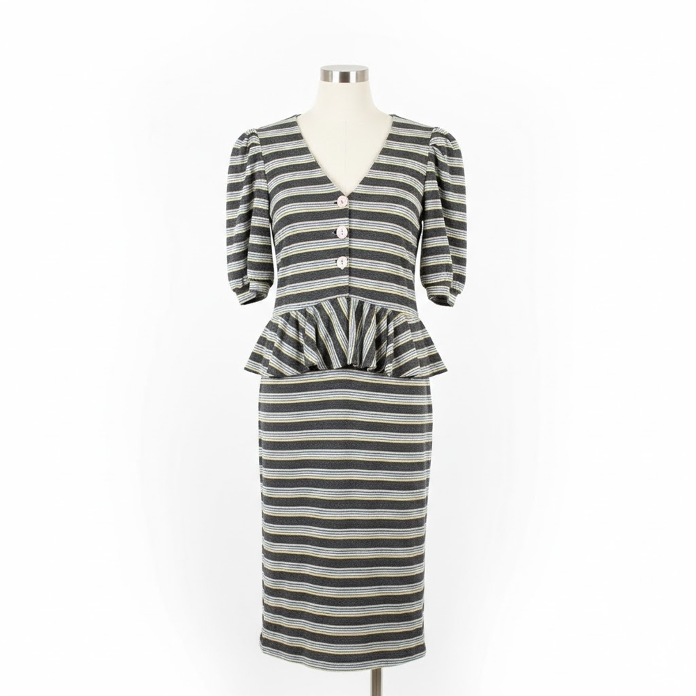 Vintage Striped V-Neck Midi Dress